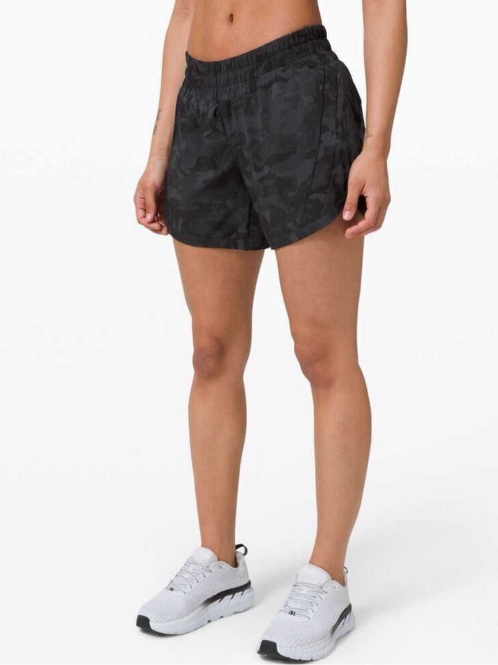 Lululemon Women's Track That Mid-Rise Shorts 5” in Camo Deep Coal